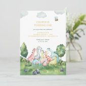 Kleurrijke Dinosaurus Eerste Verjaardagsfeest Kaart (Staand voorkant)