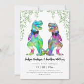 Kleurrijke Dinosaurus Gay Wedding T-Rex Twee Groom Kaart (Voorkant)
