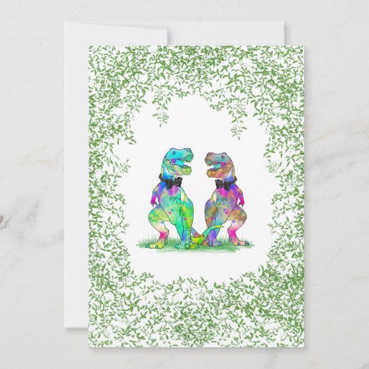 Kleurrijke Dinosaurus Gay Wedding T-Rex Twee Groom Kaart (Achterkant)