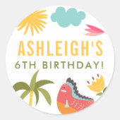 Kleurrijke dinosaurus Genderneutraal Verjaardagsfe Ronde Sticker (Voorkant)