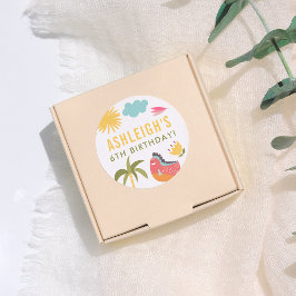 Kleurrijke dinosaurus Genderneutraal Verjaardagsfe Ronde Sticker