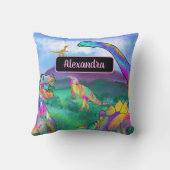 Kleurrijke dinosaurus gepersonaliseerde naam kussen (Achterkant)
