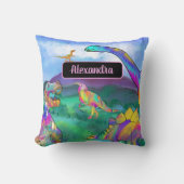 Kleurrijke dinosaurus gepersonaliseerde naam kussen (Voorkant)