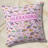 Kleurrijke dinosaurus gepersonaliseerde naam kussen
