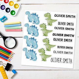Kleurrijke Dinosaurus illustraties stickers met Na