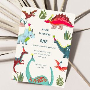 Kleurrijke dinosaurus jongens verjaardagsfeestje u kaart