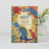 Kleurrijke Dinosaurus Jungle Avontuur 3e Verjaarda Kaart (Staand voorkant)