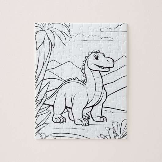 Kleurrijke Dinosaurus Jungle Dier Kleurplaat Puzze Legpuzzel (Verticaal)
