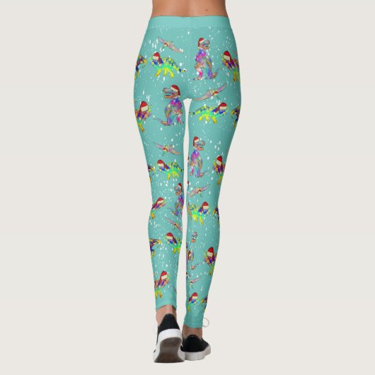 Kleurrijke Dinosaurus Kerstmis Leggings (Achterkant)
