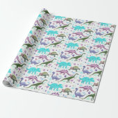 Kleurrijke Dinosaurus Mania Cadeaupapier (Uitgerold)