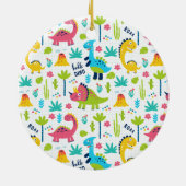 Kleurrijke Dinosaurus Patroon Kind Naam Foto Kerst Keramisch Ornament (Achterkant)