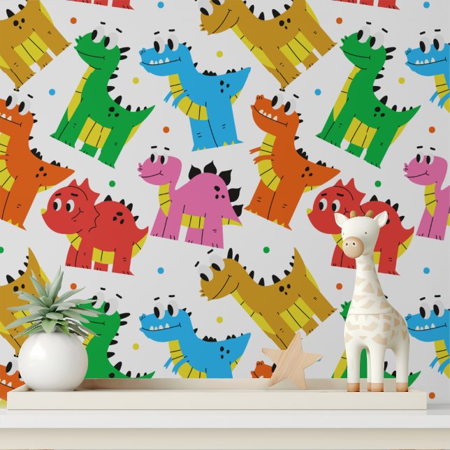 Kleurrijke Dinosaurus Slaapkamer Decoratie voor Ki Behang (Creator heeft geüpload)
