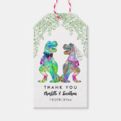 Kleurrijke dinosaurus thema bruiloft dank u cadeaulabel (Voorkant)