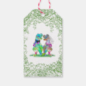 Kleurrijke dinosaurus thema bruiloft dank u cadeaulabel (Achterkant)