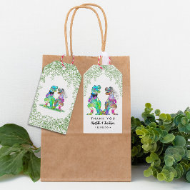 Kleurrijke dinosaurus thema bruiloft dank u cadeaulabel