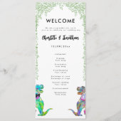 Kleurrijke dinosaurus thema bruiloft programmakaart (Voorkant)