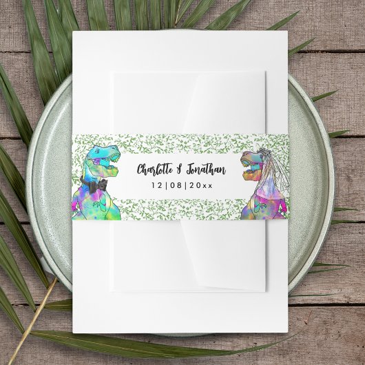 Kleurrijke dinosaurus thema bruiloft uitnodigingen wikkel