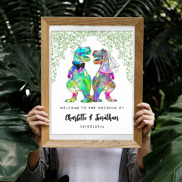Kleurrijke dinosaurus-thema-huwelijksontvangst poster