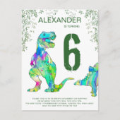 Kleurrijke Dinosaurus Verjaardag Party Budget Uitnodiging Briefkaart (Voorkant)
