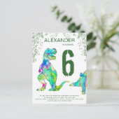 Kleurrijke Dinosaurus Verjaardag Party Budget Uitnodiging Briefkaart (Staand voorkant)
