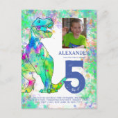 Kleurrijke Dinosaurus Verjaardag Party Budget Uitnodiging Briefkaart (Voorkant)