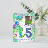 Kleurrijke Dinosaurus Verjaardag Party Budget Uitnodiging Briefkaart (Staand voorkant)