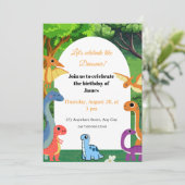 Kleurrijke Dinosaurus Verjaardag Uitnodiging voor (Staand voorkant)