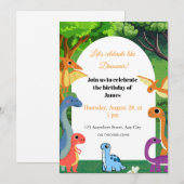 Kleurrijke Dinosaurus Verjaardag Uitnodiging voor (Voorkant / Achterkant)