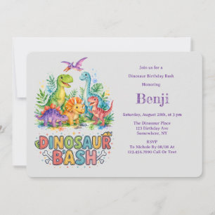 Kleurrijke Dinosaurus Verjaardagsfeest Favor Kaart