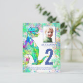 Kleurrijke Dinosaurus Verjaardagsfeest Foto Budget Uitnodiging Briefkaart (Staand voorkant)