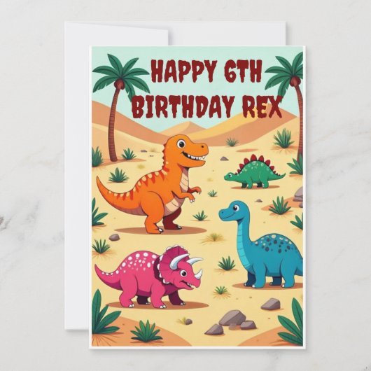 Kleurrijke dinosaurus verjaardagsfeest uitnodiging (Voorkant)