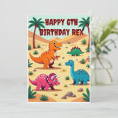Kleurrijke dinosaurus verjaardagsfeest uitnodiging (Staand voorkant)