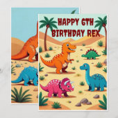 Kleurrijke dinosaurus verjaardagsfeest uitnodiging (Voorkant / Achterkant)