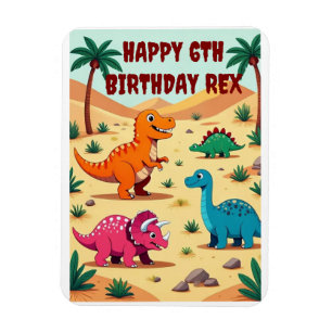 Kleurrijke Dinosaurus Verjaardagsfeest Uitnodiging Magneet