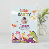 Kleurrijke Dinosaurus verjaardagsfeestje Kaart (Staand voorkant)