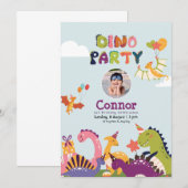 Kleurrijke Dinosaurus verjaardagsfeestje Kaart (Voorkant / Achterkant)