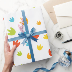 Kleurrijke Dinosaurus Voetafdrukken Verjaardagsfee Cadeaupapier