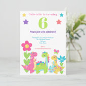 Kleurrijke dinosaurus zoete verjaardag uitnodiging (Staand voorkant)