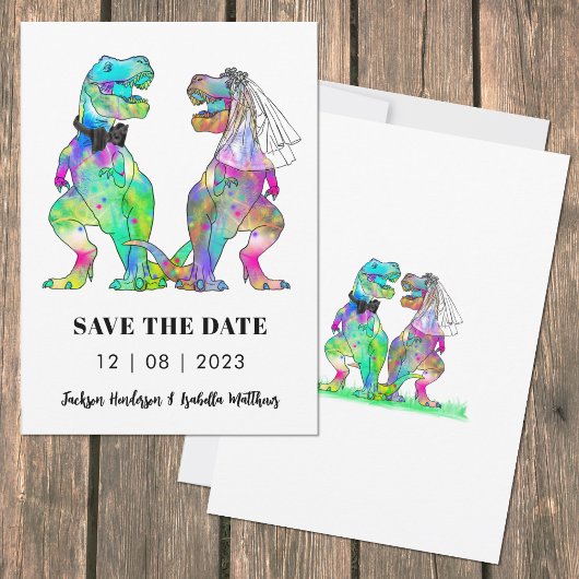 Kleurrijke Dinosaurushuwelijk Save The Date