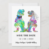 Kleurrijke Dinosaurushuwelijk Save The Date (Voorkant)