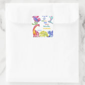Kleurrijke dinosauruskinderen verjaardagsfeest gep vierkante sticker (Tas)
