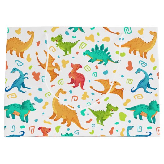 Kleurrijke dinosauruspartij groot cadeauzakje (Voorkant)
