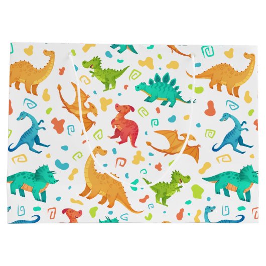 Kleurrijke dinosauruspartij groot cadeauzakje (Achterkant)