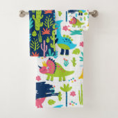 Kleurrijke dinosauruspatroon met Kinder naam badka Bad Handdoek (Insitu)