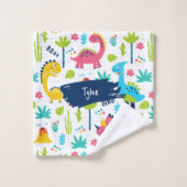 Kleurrijke dinosauruspatroon met Kinder naam badka Bad Handdoek (Wasdoekje)