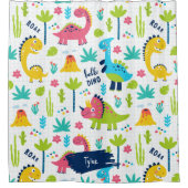 Kleurrijke dinosauruspatroon met Kinder naam badka Douchegordijn (Voorkant)