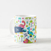 Kleurrijke dinosauruspatroon met Kinder naam Koffiemok (Voorkant links)