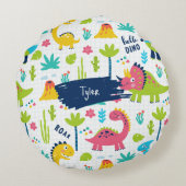 Kleurrijke dinosauruspatroon met Kinder naam Rond Kussen (Achterkant)