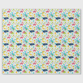 Kleurrijke dinosauruspatroon met Kinder naam Verja Cadeaupapier (Vlak)