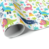 Kleurrijke dinosauruspatroon met Kinder naam Verja Cadeaupapier (Rol Hoek)